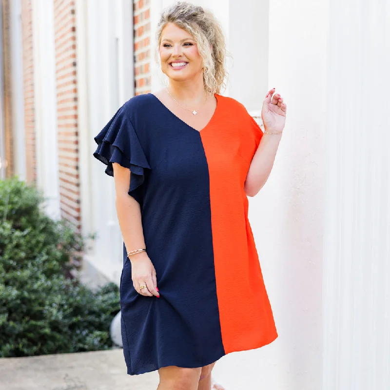 Sales For Clothes Saturday Best Dress, Navy-Orange