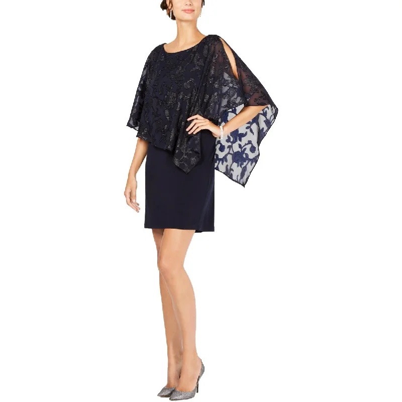 Woman Clothing Connected Apparel Womens Metallic Cocktail Capelet Dress