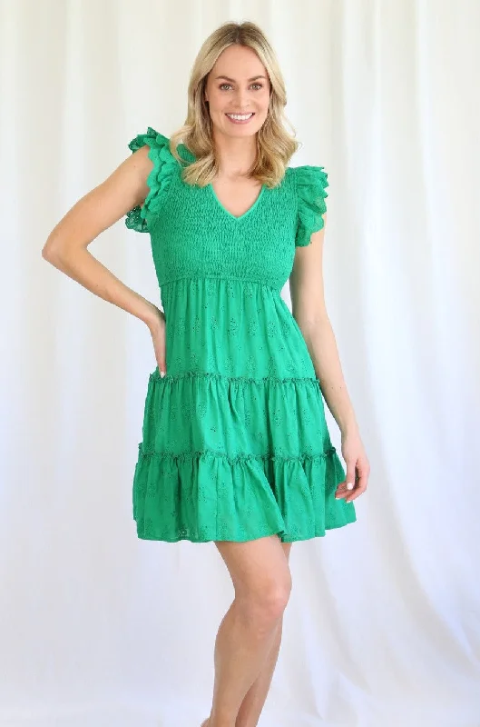 Women's Activewear Outfit Lillie & Mia Maddie Mini Shirred Dress Green