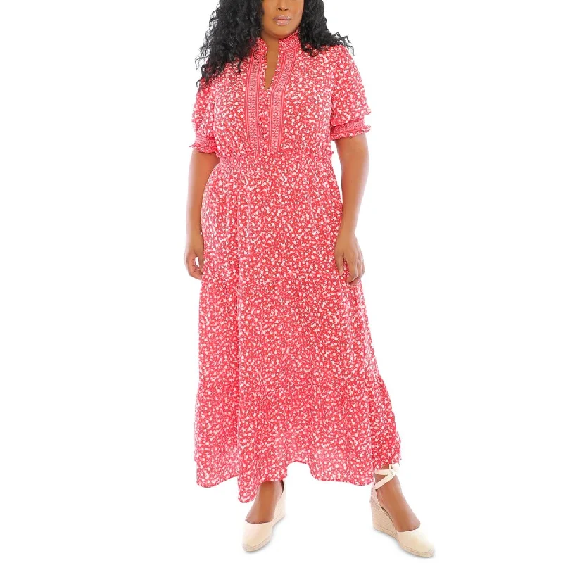 Women's Urban Fashion London Times Womens Plus Chiffon Smocked Sheath Dress