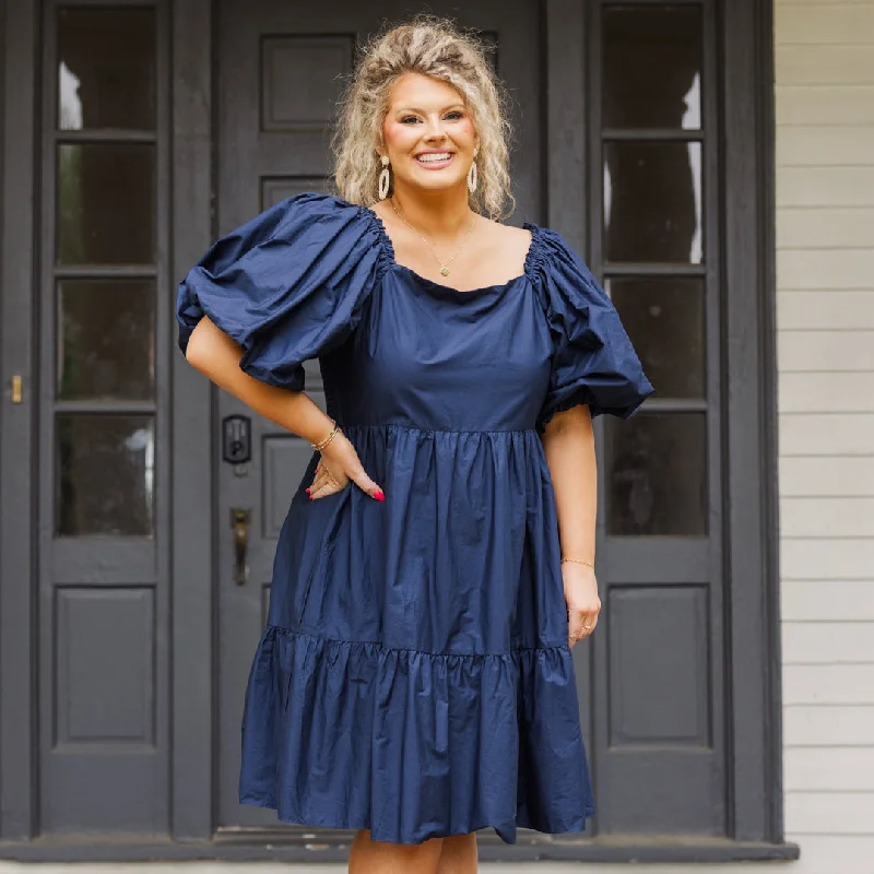 Vintage Fashion Raindrops On The Streets Dress, Navy