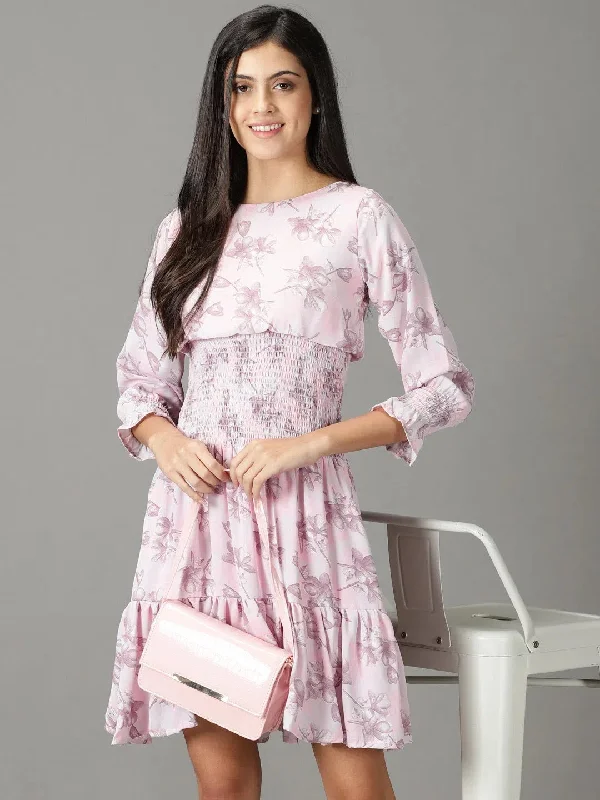 Sophisticated Women's Fashion Women's Pink Printed Fit and Flare Dress-AE-15876-Pink