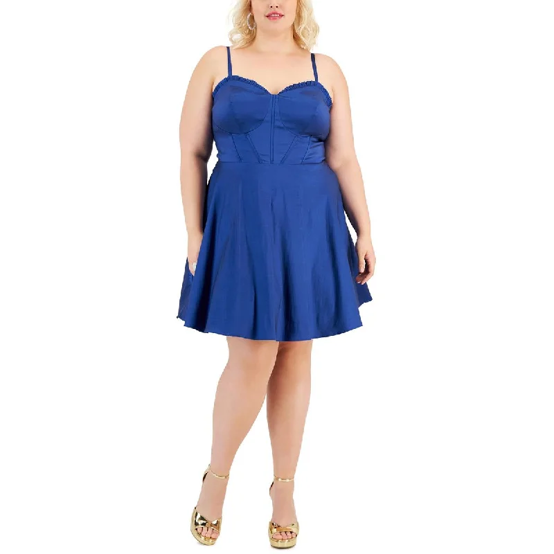 Women's Professional Clothes B. Darlin Womens Plus Pleated Mini Fit & Flare Dress