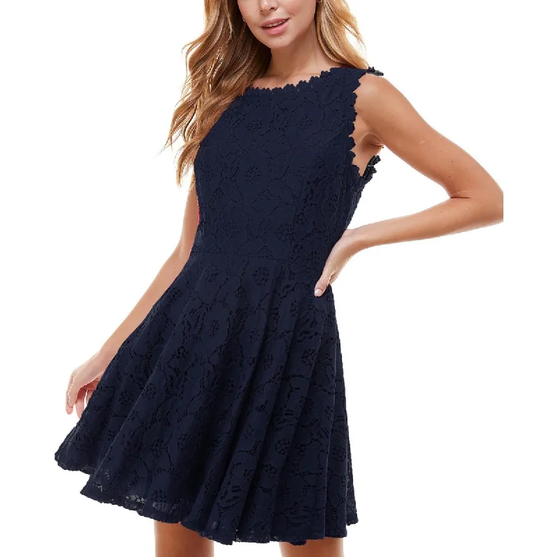 Women's Chic Outerwear Outfit City Studio Womens Juniors Lace Trim Mini Fit & Flare Dress
