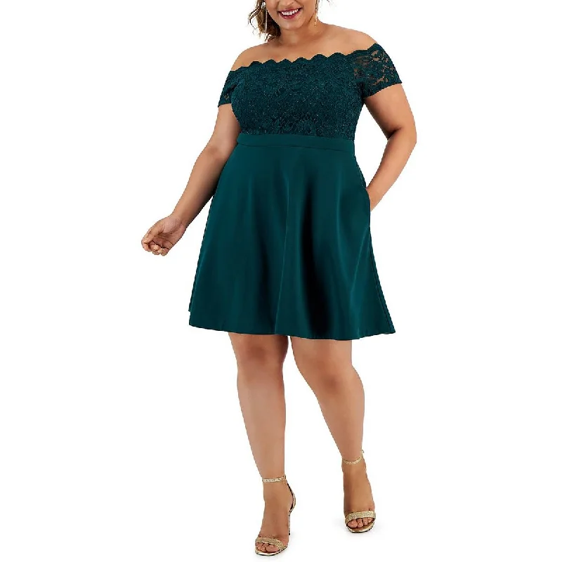 Women's Clothing Sale Online City Studio Womens Plus Lace Trim Mini Fit & Flare Dress