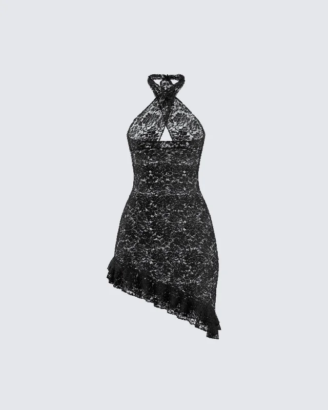 Clothes Sales Ambra Black Lace Halter Dress