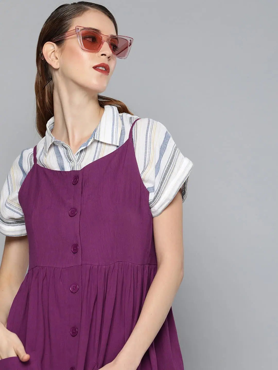 Women's Clothing Sale Online Purple Front Open Strappy Dress