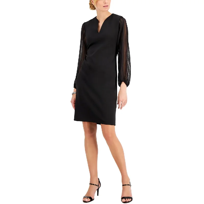 Women's Casual Outfit Connected Apparel Womens Petites Sheer V-Neck Sheath Dress