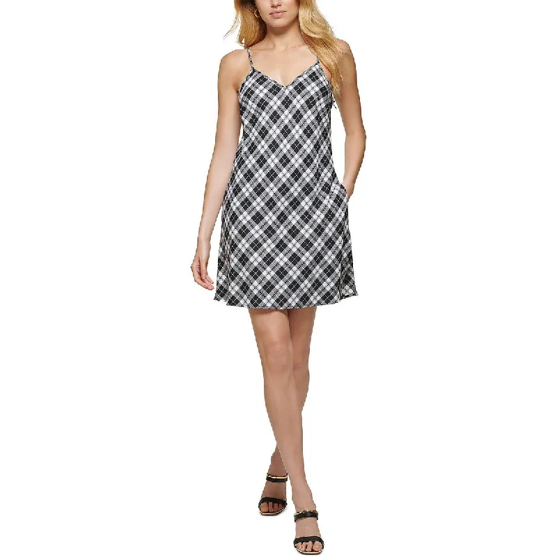 Women's Sporty Clothes DKNY Jeans Womens Plaid Mini Slip Dress