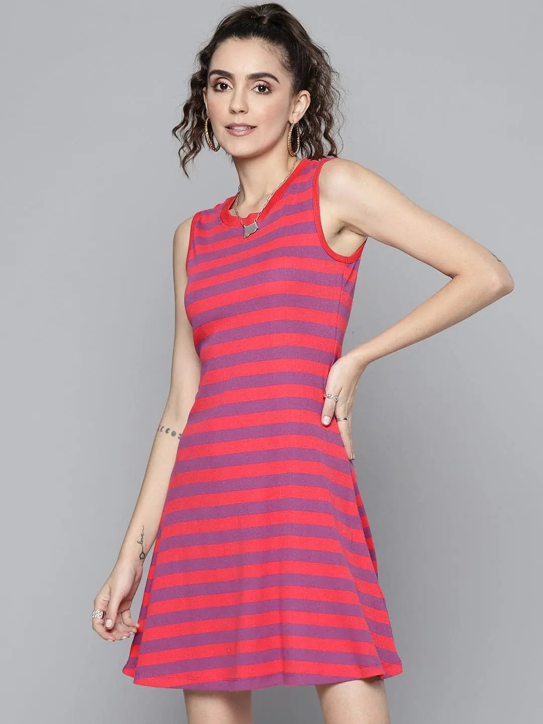 Casual Women's Clothing Online Women Fuchsia & Purple Rib A-Line Dress