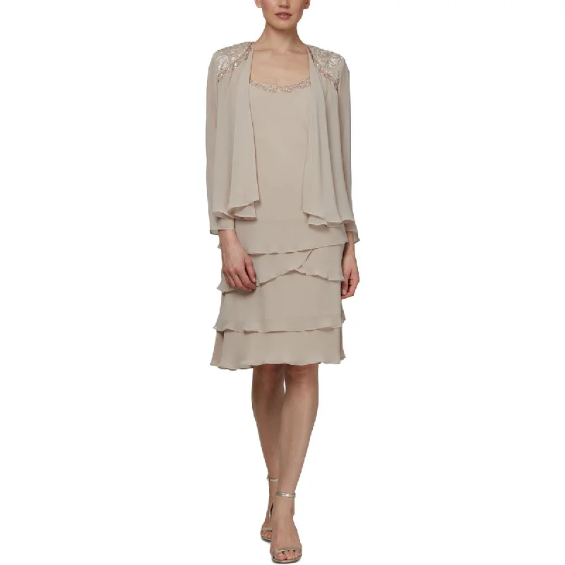 Women's Casual Wear Clothes SL Fashions Womens Chiffon Tiered Dress With Jacket