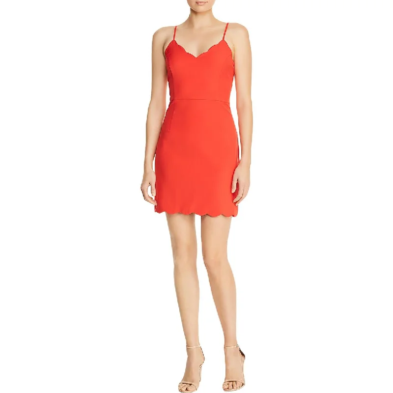 Elegant Women's Evening Garments Aqua Womens Scalloped V-Neck Sheath Dress