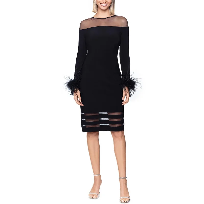 Women's Sporty Clothes Betsy & Adam Womens Petites Matte Jersey Feathers Sheath Dress
