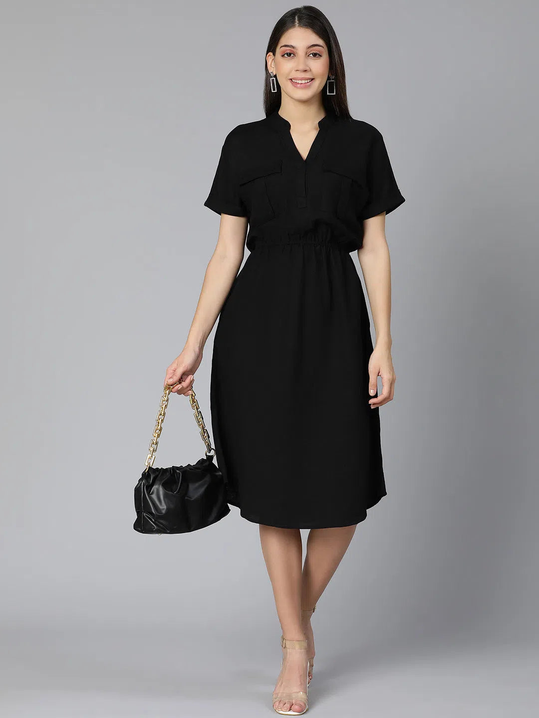 Women's Activewear Outfit Katblack elasticated women long Linen Blend dress