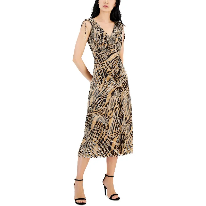 Women's Sporty Clothes Anne Klein Womens Printed Ruched Fit & Flare Dress