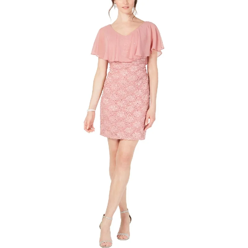Women's Outerwear for All Weather Conditions Connected Apparel Womens Petites Chiffon Overlay Lace Sheath Dress