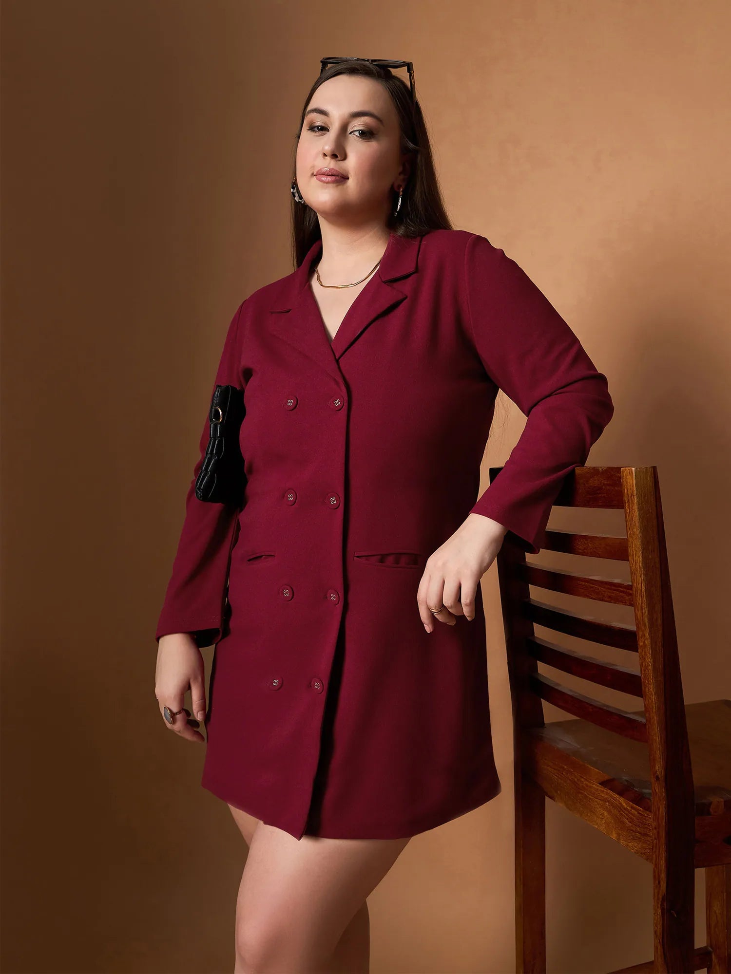 Evening Elegance Women Maroon Short Blazer Dress-SFDRSS12462