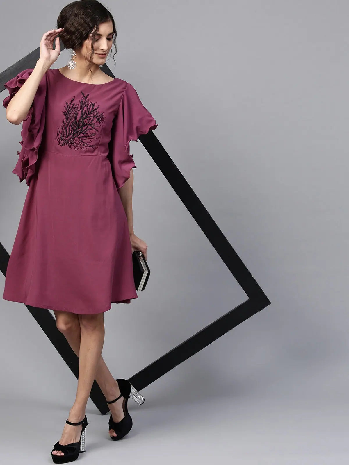 Weekend Sale Embroidered Frill And Flare Dress