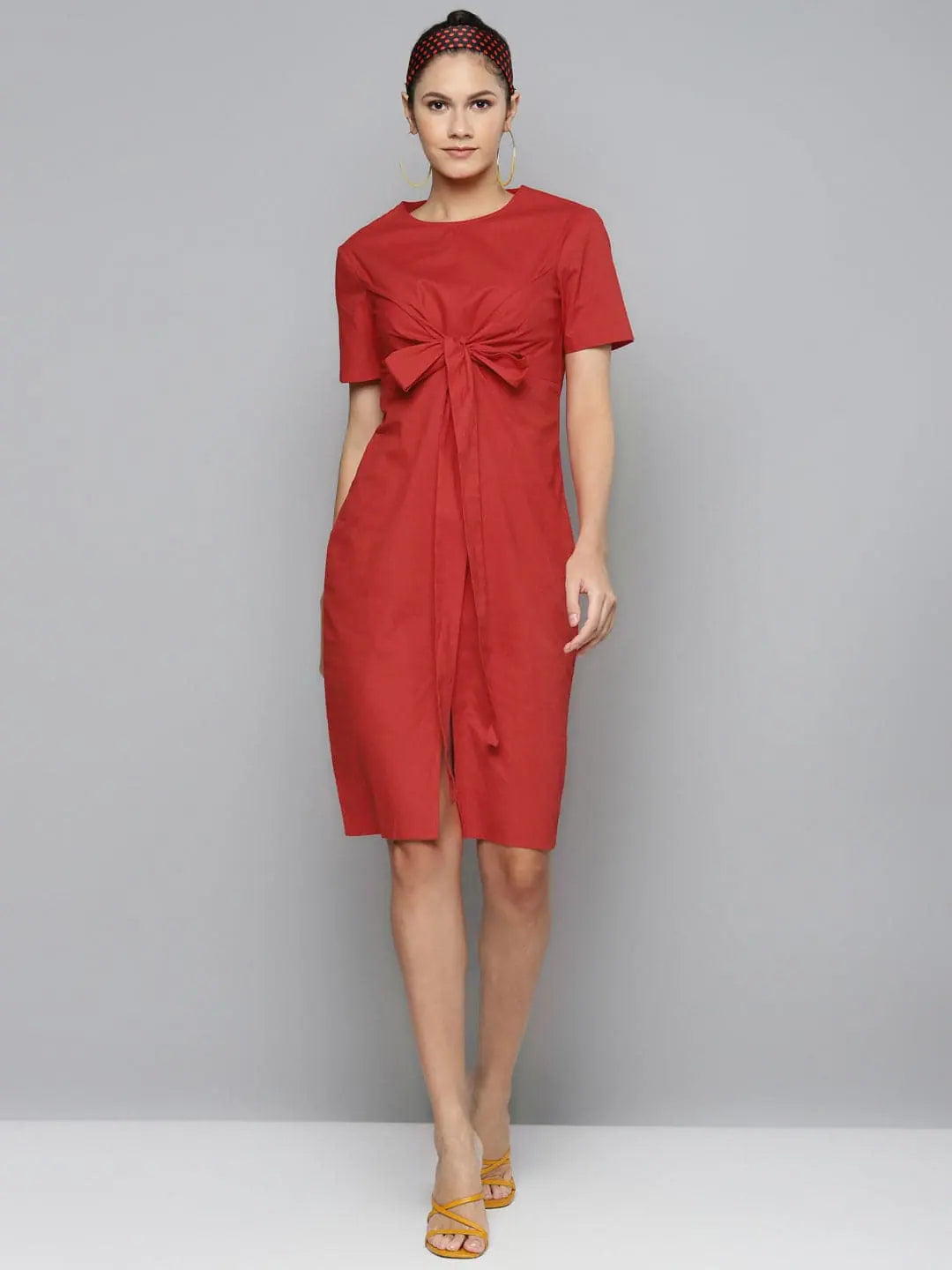 Casual Fashion for Women Red Tie Up Detail Dress