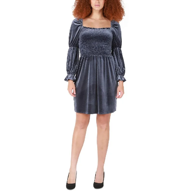Women's Casual Wear Clothing Black Tape_ Womens Velvet Mini Fit & Flare Dress