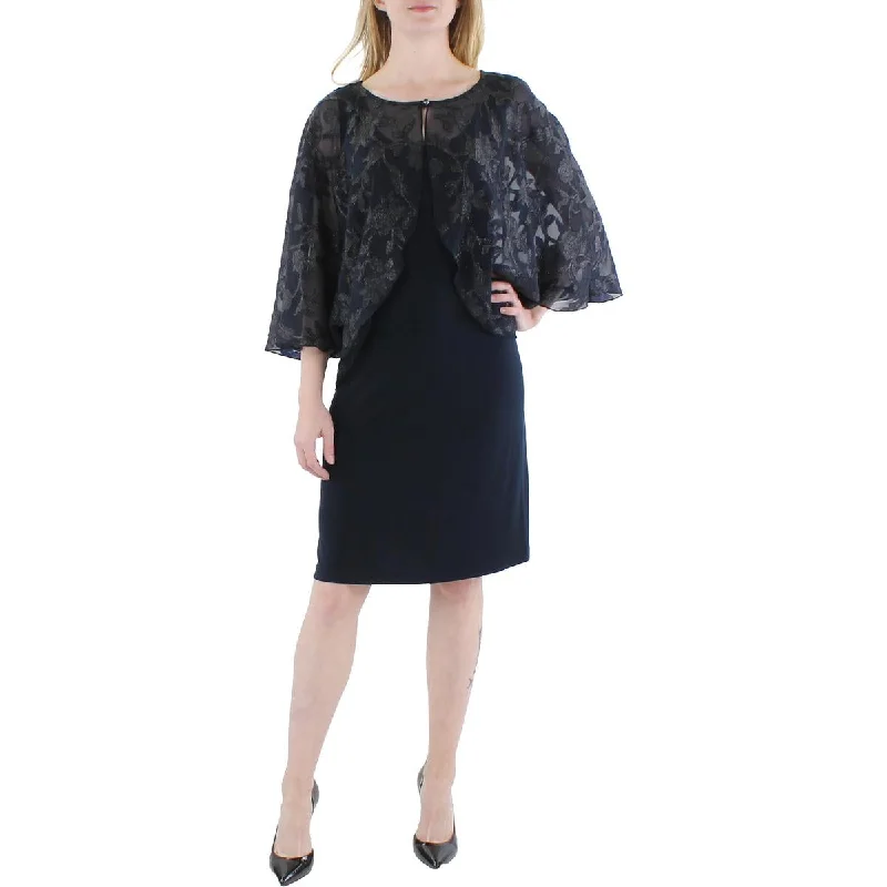 Women's Layered Outfit Connected Apparel Womens Petites Textured Mini Sheath Dress