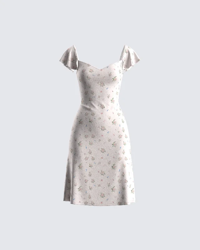 Women's Online Clothing Boutique Francisca Beige Flower Print Dress