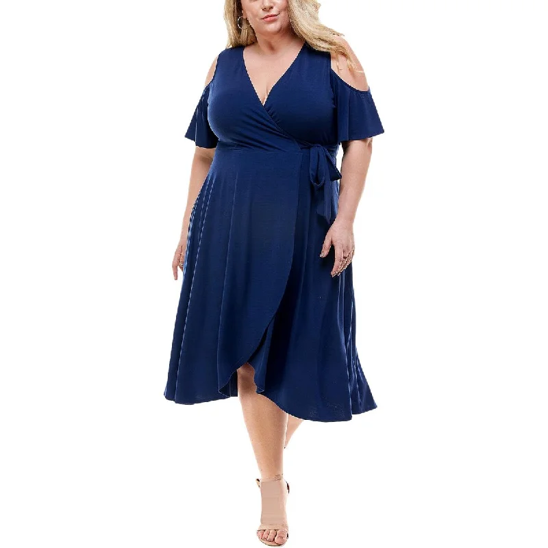 Trendy Online Boutiques Kingston Grey Womens Plus Cold Shoulder Knee Fit & Flare Dress