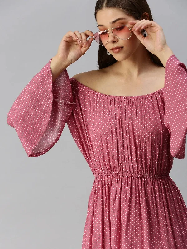 Women's Clothing And Garments Sets Women's Pink Printed Empire Dress-AE-9888-Pink