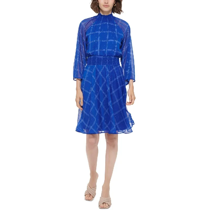 Timeless Women's Garments Calvin Klein Womens Petites Metallic  Fit & Flare Dress