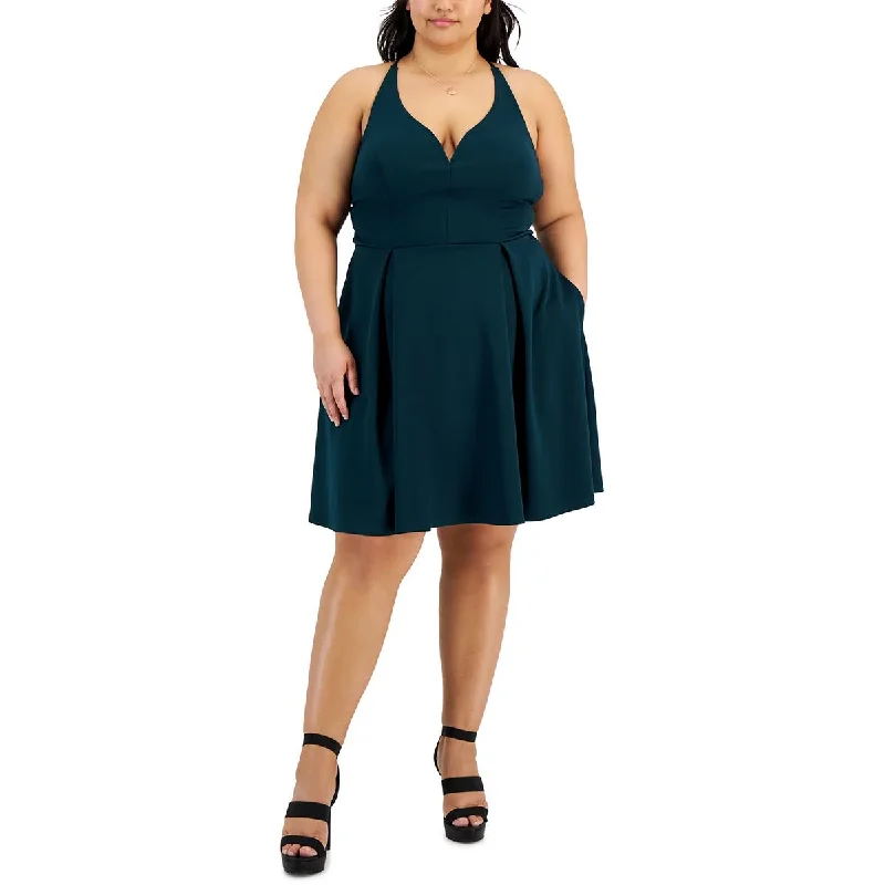 Sophisticated Outfits City Studios Womens Plus Criss-Cross Back Knee Length Fit & Flare Dress