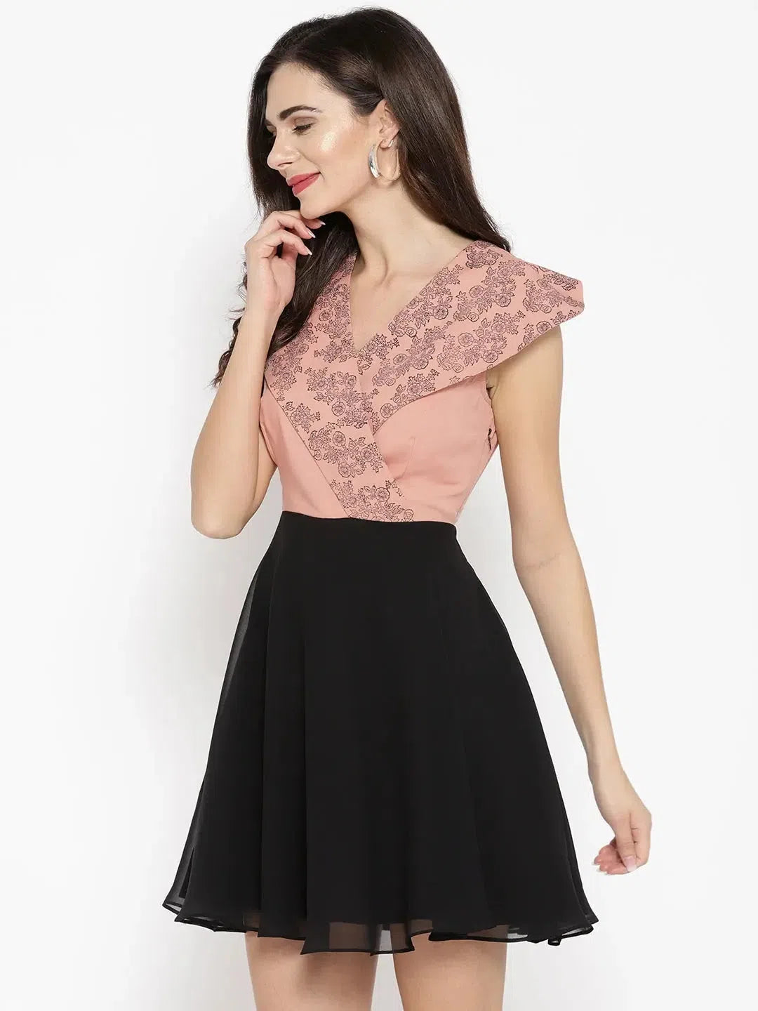 Sale For Women Broad collar with block print Skater Dress in Dusty Pink