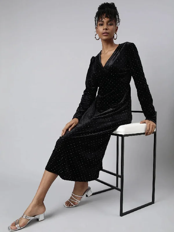 Outfits For Women Women Black Solid Empire Dress-CHN-922-Black