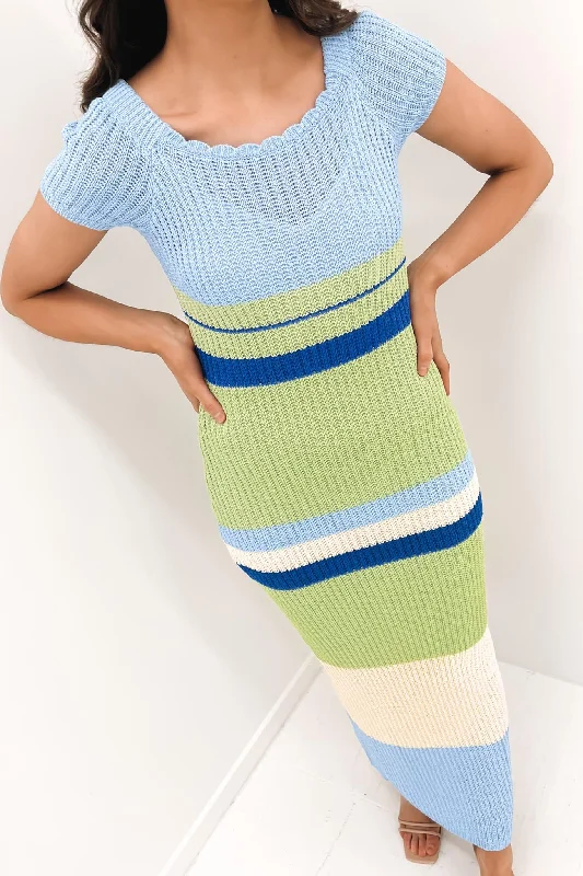 Trendy Women's Fashion Johanna Knit Dress Blue Green