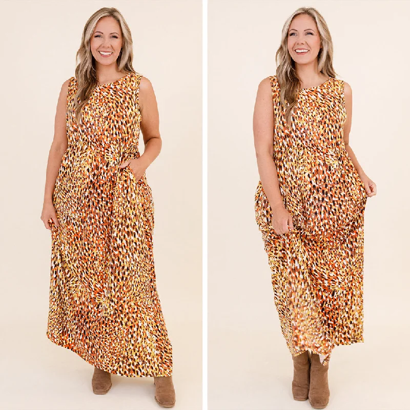 Women's Office Outfit Sun-Kissed Blooms Dress, Orange