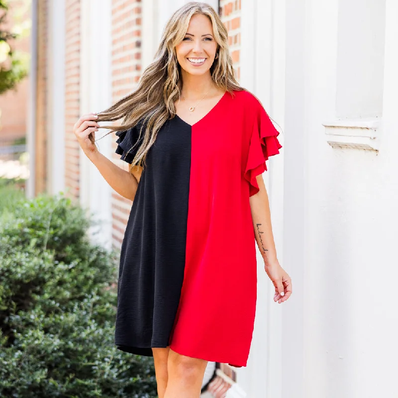 Fashionable Women's Outfit Saturday Best Dress, Black-Crimson