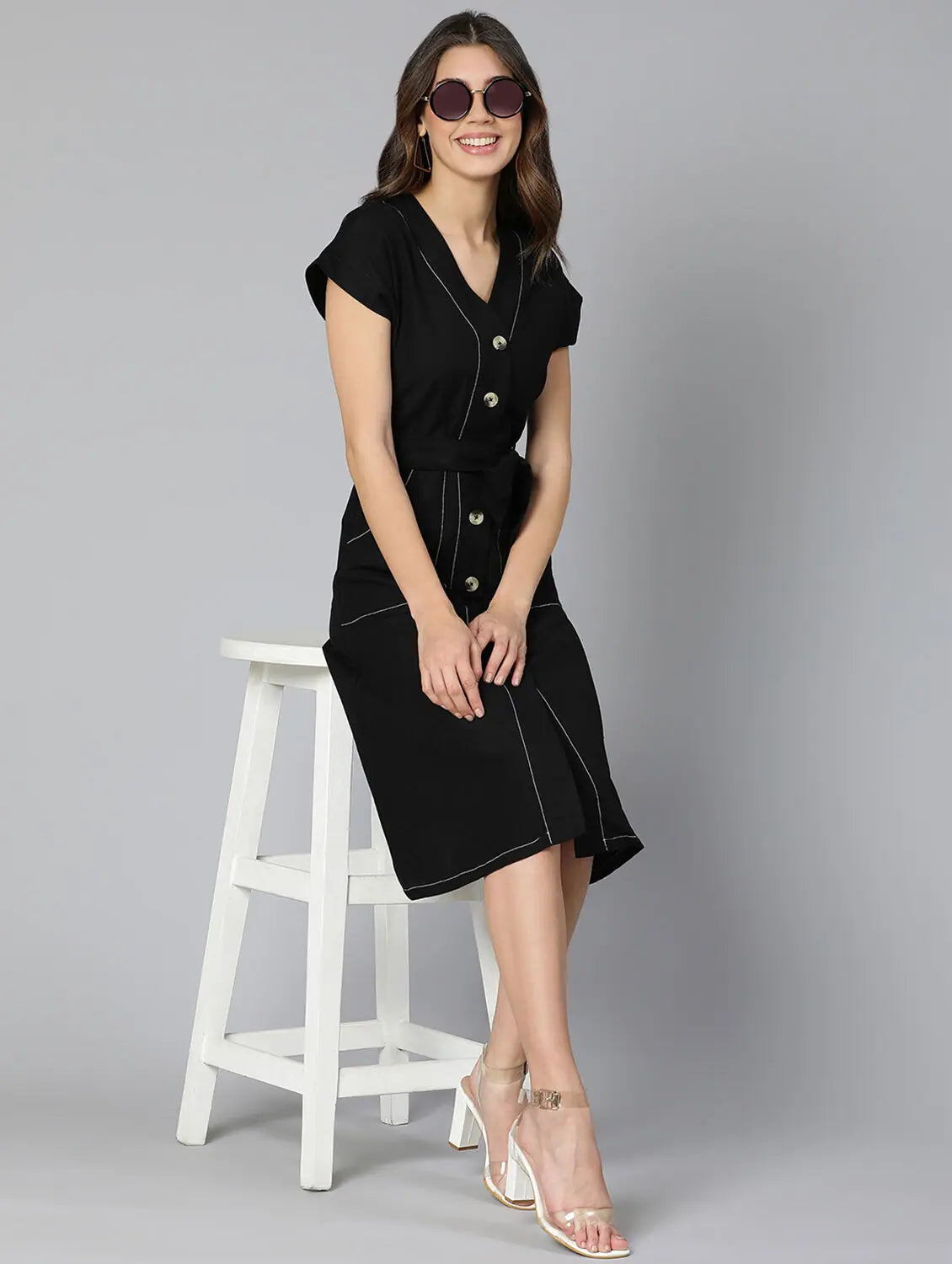 Women's Date Night Outfit Freakish Black Women Tie-Knot Dress