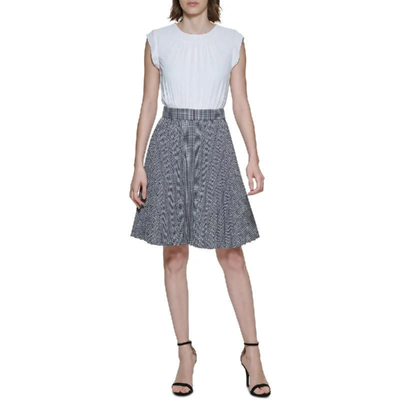 Fashion-forward Women's Wear DKNY Womens Mixed Media Shutter Pleat Fit & Flare Dress