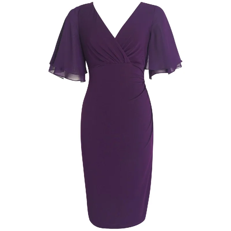 End Of Season Sale Clothing Connected Apparel Womens Matte Jersey V-Neck Sheath Dress