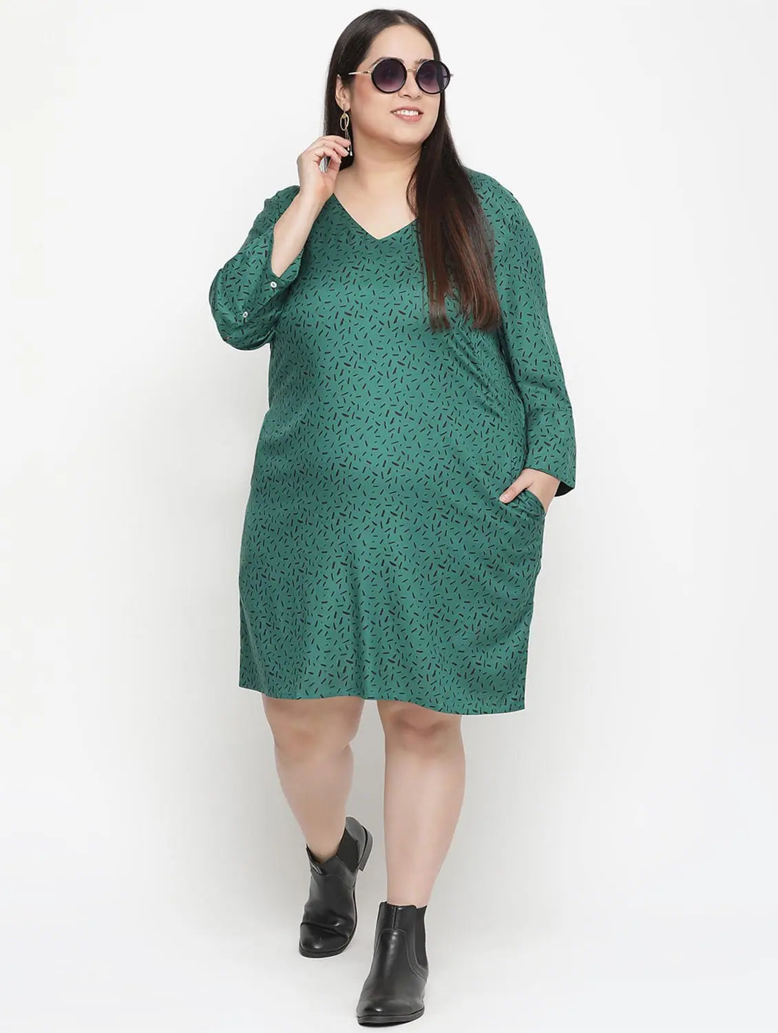 Online Clothing Stores Heavenly Green Printed Plus Size Dress
