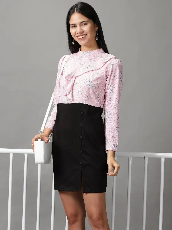 Feminine Dresses for Women in Bold Prints Women's Pink Printed Sheath Dress-AE-15640-Pink
