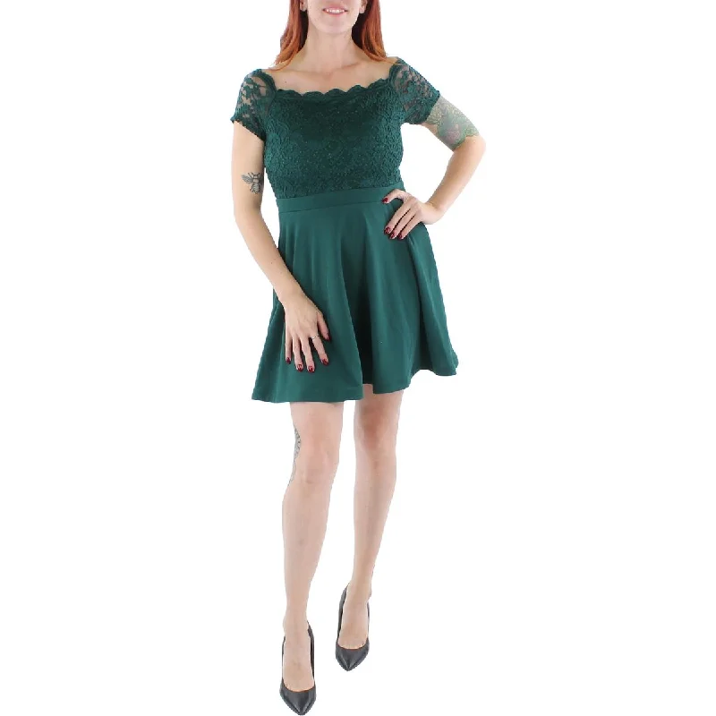 Bold Fashion City Studio Womens Crepe Lace Overlay Fit & Flare Dress