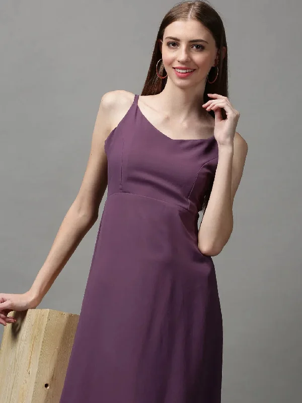 Women's Workout Clothing Women's Violet Solid A-Line Dress-AE-15057-Violet