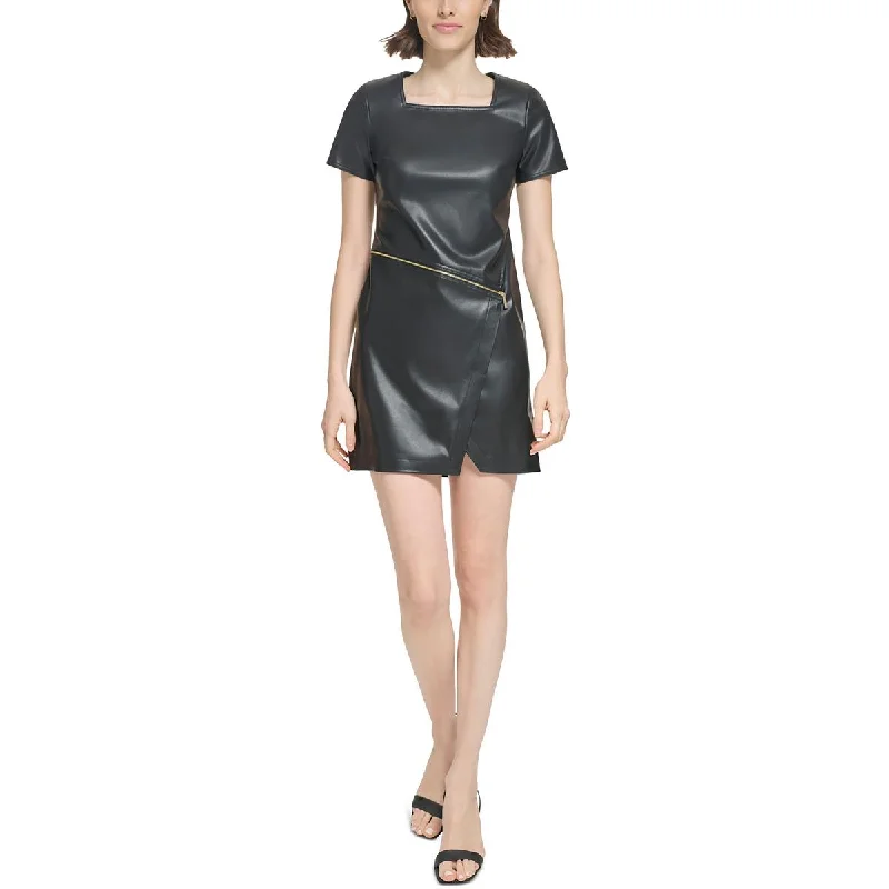 Shop Ladies Clothes Calvin Klein Womens Faux Leather Sheath Dress