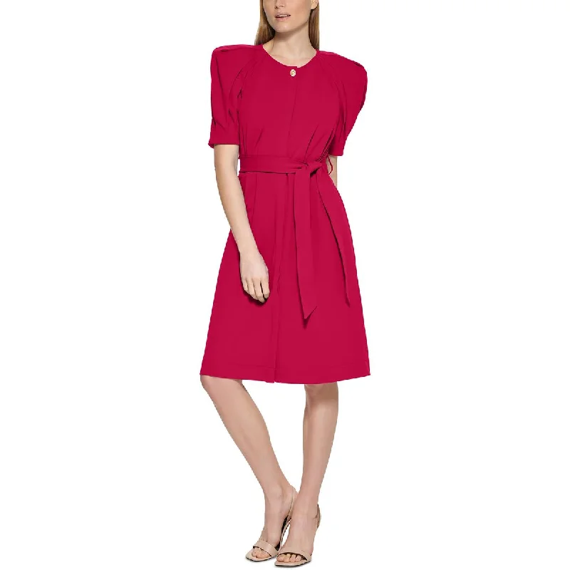 Women's Clothing Outfit Set Calvin Klein Womens Knit Puff Sleeves Fit & Flare Dress