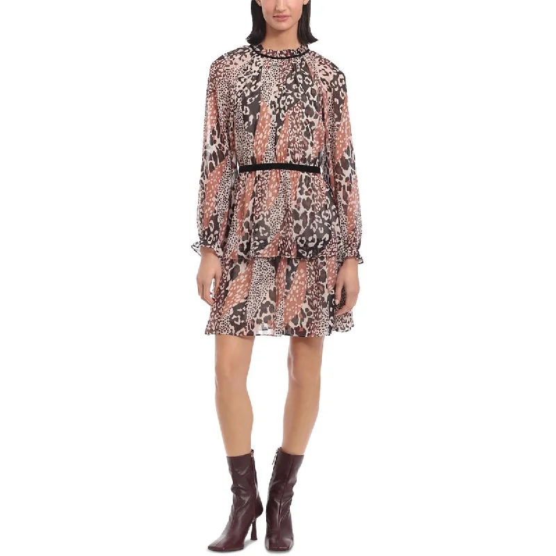 Women's Transitional Garments Donna Morgan Womens Chiffon Velvet Trim Fit & Flare Dress