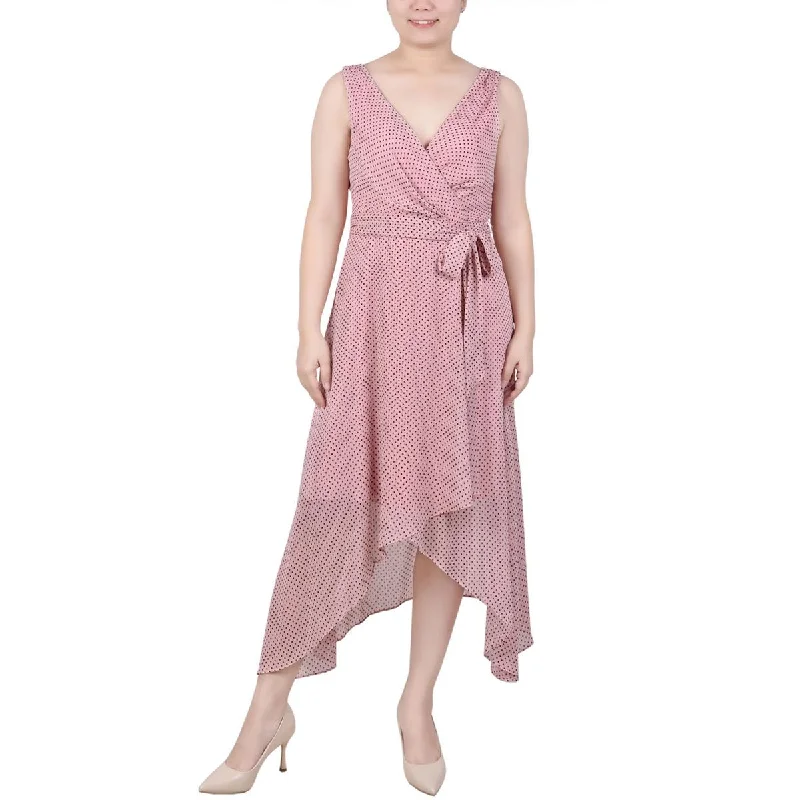 Best Online Boutiques For Women NY Collection Womens Petites Chiffon Polka Dot Fit & Flare Dress