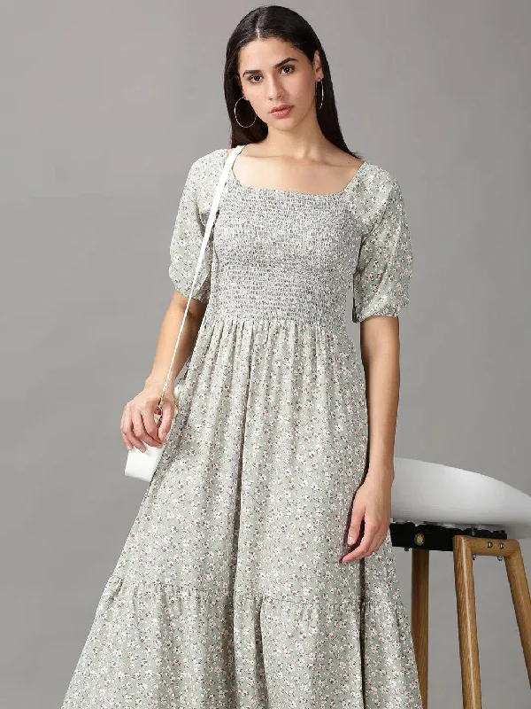 Women's Evening Garments Women's Sea Green Printed Fit and Flare Dress-AE-15717-Seagreen