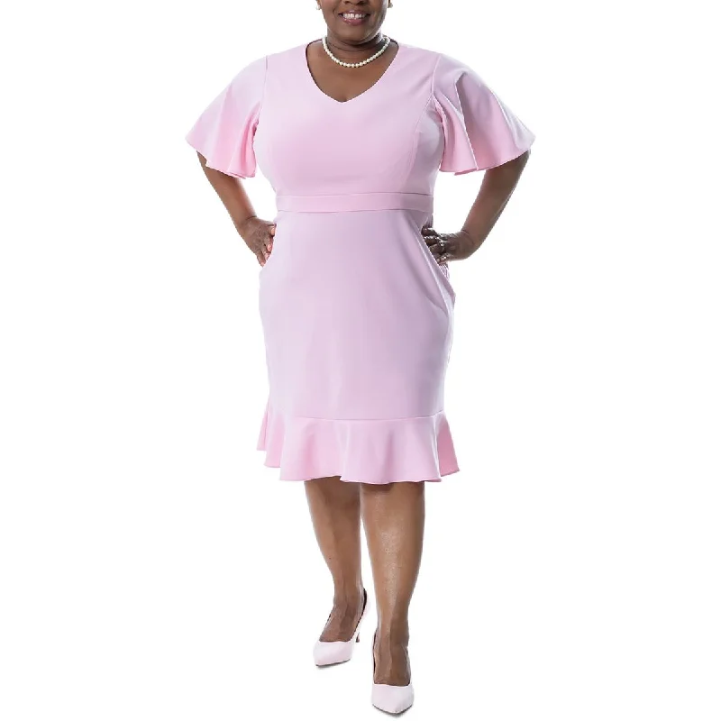 Sale On Clothing Kasper Womens Plus Knit Flutter Sleeves Sheath Dress