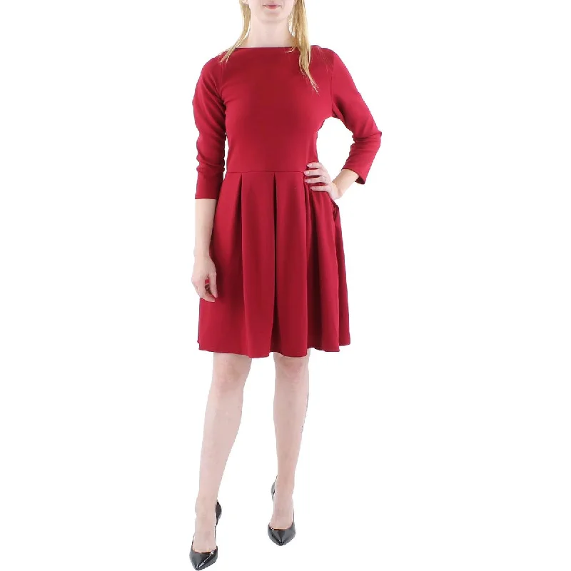 Fashion-Forward Women's Clothing 24seven Comfort Apparel Womens Pleated 3/4 Sleeve Fit & Flare Dress