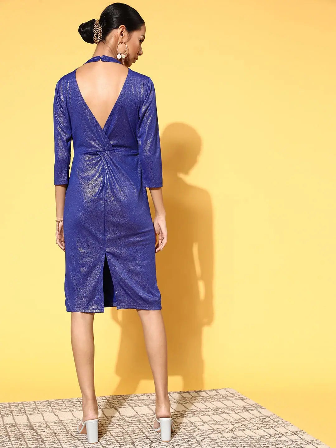 Women's Layered Outfit Women Royal Blue Metallic Knot Dress